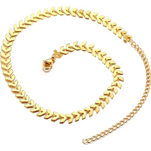 Chain Arrow Links Choker for Women Gold Rose Gold Tone Stainless Steel Female Temperament Necklaces Fish Bone Chain
