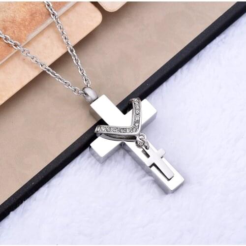 CMJ9216 Double Christy Cross Ash Jewelry Keepsake Urns Necklace Cremation Mini Cakset for ashes Lockets Mens Jewelry