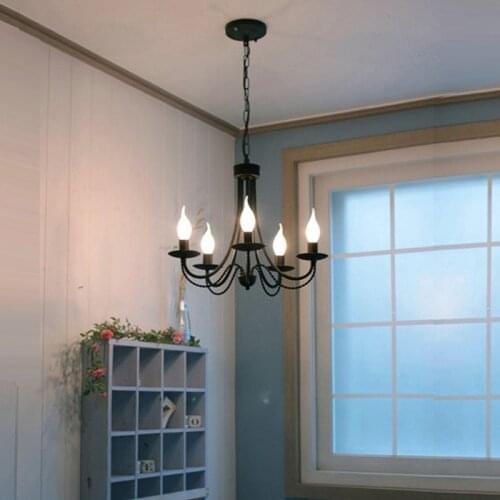 Home Mini black vintage chandelier for kitchen Hotel iron Antique chandelier home Lighting Pendant Hanging Light LED lustre