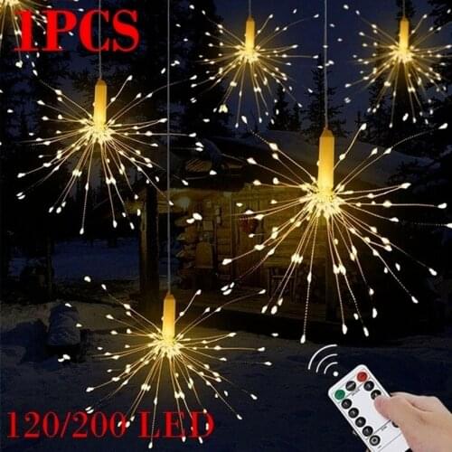 120/200 LED DIY Fireworks LED Fairy String Light Remote Control Garland for Outdoor Christmas Decoration (not Include Battery)