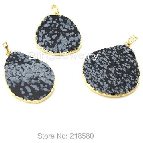 H-SP70 Free Form Snowflak Stone Charm Pendant Gold Electroplated