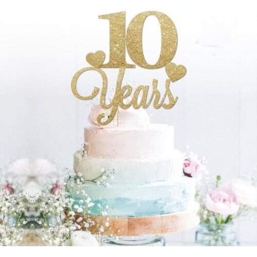 Personalised10 years glitter cake topper anniversary, birthday custom gold cake topper 20 40 any number colour Party Decorations