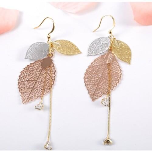 KIVN Fashion Jewlery Boho Filigree leaves Dangle Drop Gold Earrings for Women Girls Long Tassel Earrings