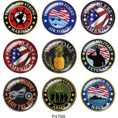 Army Navy God Bless America 12mm/18mm/20mm/25mm/30mm Round glass cabochon flat back Making findings snap button jewelry P4790