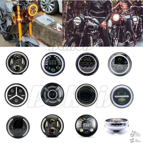 Motorcycle LED Headlight 7 Inch Retro Modified Headlight and LED Headlight Shell Base Chrome Shell Lighthouse HeadLamp Cover