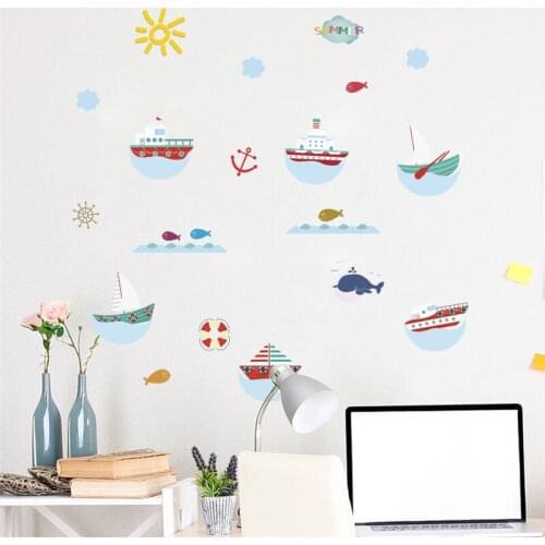 Cartoon Fish Sailboats Wall Sticker Home Decoration Kids Room Bedroom Mural Art Diy Scenery Wall Decals Pvc Posters