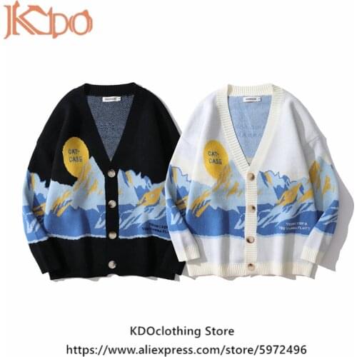 Long Sleeve Mens Sweater Spring and Autumn Cardigan Male Tops Mountain Pattern Couple Clothing Trend Single Breasted M L XL