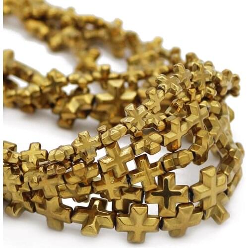 Cross Jesus Shape Gold Natural Hematite Stone 6/8/10MM Spacer Loose Beads For DIY Jewelry Making Bracelet Necklace Findings
