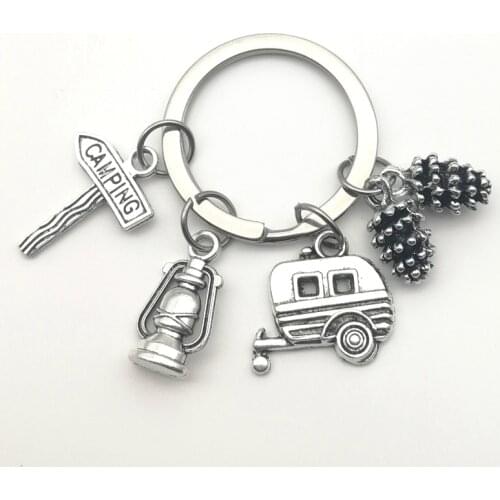 New Camping Keychain Trailer, RV Caravan Campground Key Chain, Nature Outdoors, Summer Vacation, Snowbirds Keyring Souvenir