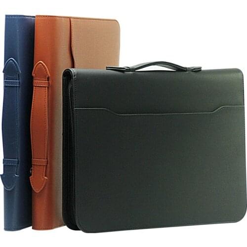 High-level PU leather padfolio A4 manager folder briefcase document bag filing holder with calculator foldable cover black 1198