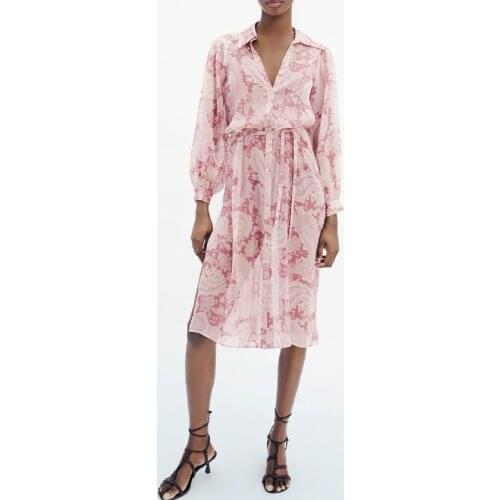 Vogue fashion spring and summer ladies pink dress flower print dress girl sweet party dress