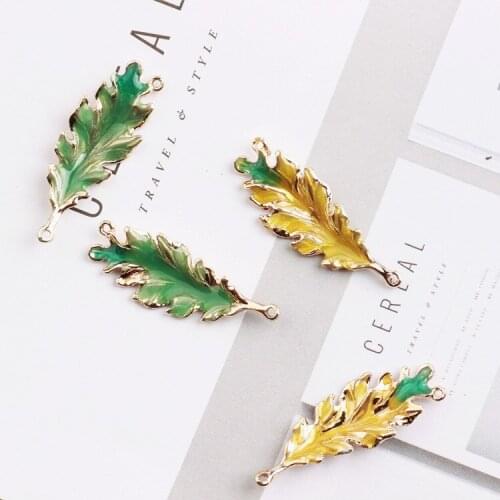 Wholesale 50PCs 14*36MM 3D Enamel Alloy Pendant Charm Connectors Oil Drop Cute Leaf DIY Jewelry Bracelet Necklace Earring Charm
