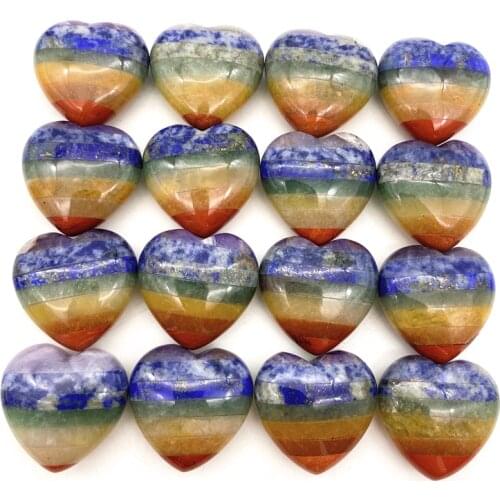 Drop shipping 1pcs Natural 7 Chakra Quartz Crystal Heart Shaped Healing Gemstone Polished Specimen Natural Stones and crystals