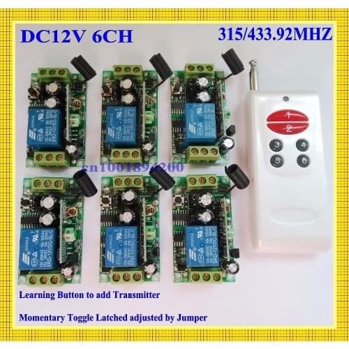 DC 12V 6CH 10A Relay Receiver Remote Switch RC Radio Wireless Light Switch Universe Button Remote Controller NO COM NC 6Receiver