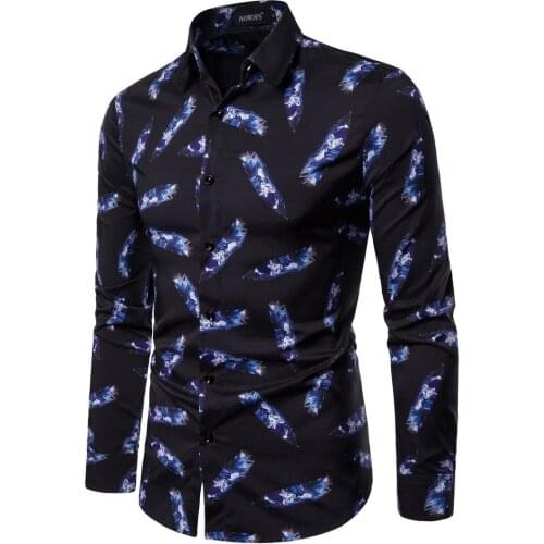 Mens Shirts Long Sleeve Feather Tiger Digital Print Shirts Men Spring Autumn Slim Fit Man Autumn Printing Shirt