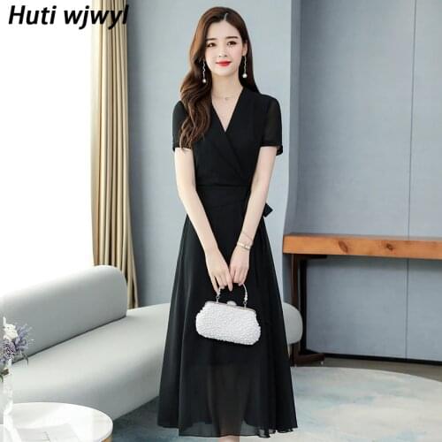8 Colors Beach Chiffon Midi Dresses 2021 Summer Women Boho Vintage Plus Size Sundress Elegant Bodycon Party Black maxi Vestidos