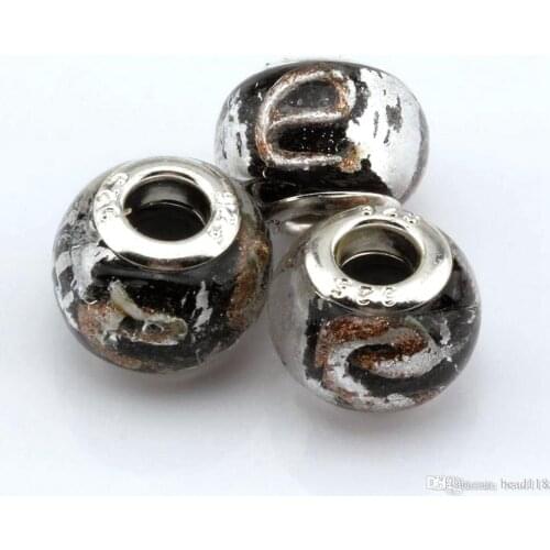 100Pcs Black Foil Alphabet "E" Glass Big Hole Spacers Beads For Jewelry Making Bracelet Necklace DIY Accessories