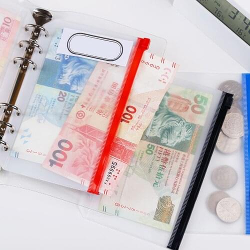 Binder File Holder Storage Zipper Folders A6 12pcs Transparent Loose Leaf Pouch Document Filing Bags Office Student Supplies