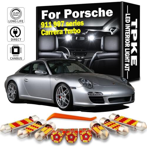 TPKE 15X LED License Plate Lamp+Vanity mirror For 2005-2011 Porsche 911 997 series Carrera Turbo LED Interior Dome Lights Kit