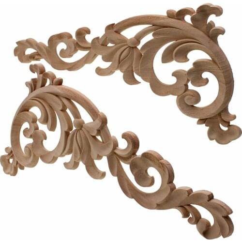 Vintage Unpainted Wood Carved Decal Corner Applique Frame For Home Furniture Wall Cabinet Door Decorative Wooden Miniature Craft