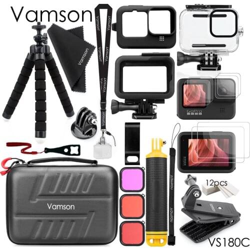 Vamson for gopro9 Upgrade Accessories Package of 3 Models Side Cover Frame Silicone Sleeve Waterproof Case for GoProHero 9 VS184