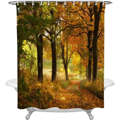 Deep Forest Maple Leaves Trees Shower Curtain Home Bath Decorative Waterproof Polyester Fabric Bathroom Curtain