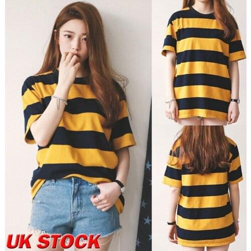 2019 New Summer Women Short Sleeve O-Neck Bee Striped T-Shirt Casual Loose Women T-Shirts Tops