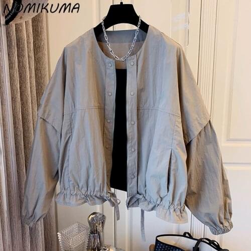 Nomikuma Long Sleeve Patchwork Autumn Jackets for Women Korean Short Coat Causal 2021 New Double Breasted O-neck Outwear 6Z024