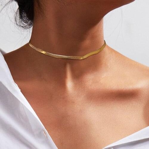 Chic Women Snake Chain Choker Necklaces,4mm Stainless Steel Metal Flat Herringbone Collar with 5cm/8cm Extension Accessories