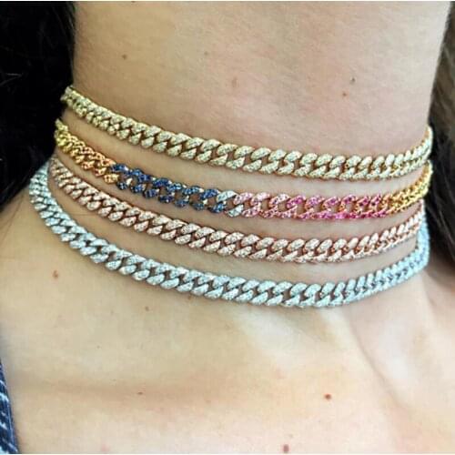 New arrived hip hop cuban chain choker necklace micro pave cubic zirconia Rock miami chain necklace for women iced out jewelry
