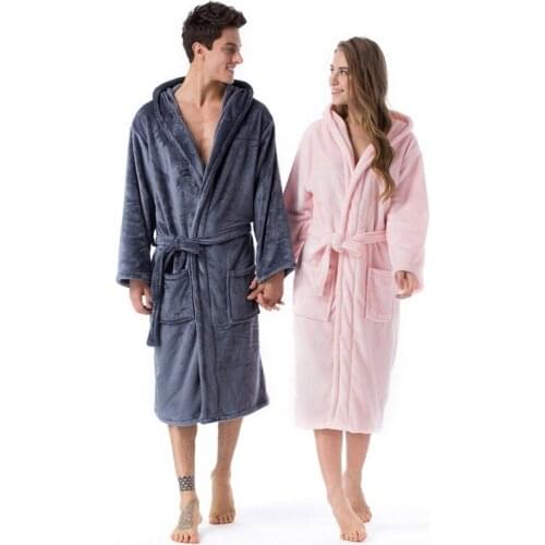 Winter Flannel Couple Ladies Homewear Long Sleepwear Women Robes Cardigan Pajamas Men Robe Bathrobe Woman Clothes Nightgown