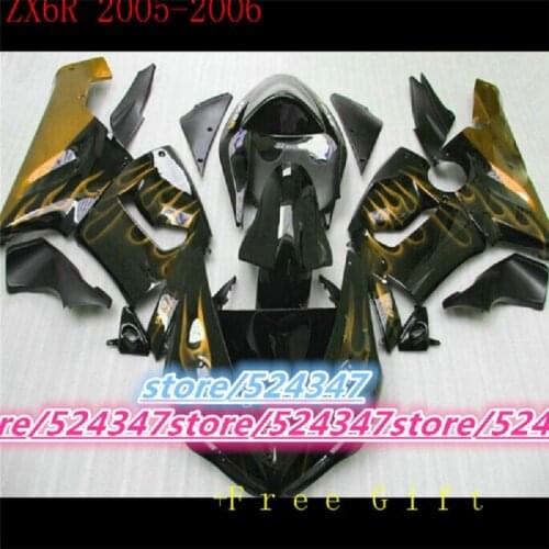 100%NEW Fairing For KAWASAKI NINJA ZX6R 05-06 ZX 6R 636 ZX-6R 05 06 2005 2006 ZX6R 636 black yellow flames Fairing