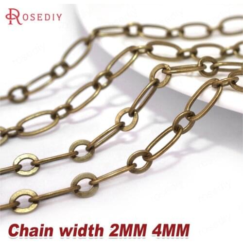 20005)5 Meters 2MM 4MM Bronze Copper 1+1 Figaro Chains Flat Long Oval Shape Link Chains Necklace Chains Diy Jewelry Accessories