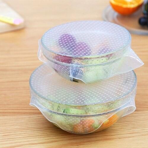 4PCS Multifunctional Food Fresh Keeping Saran Wrap Kitchen Tools Reusable Silicone Food Wraps Seal Cover Stretch