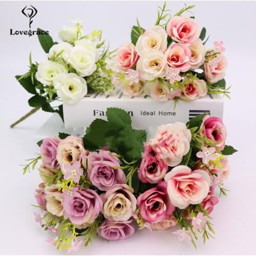 5 Branches Roses Artificial Silk Flowers Small Heads Wedding Bouquet Flores Roses for Home Decor Fake Flowers Outdoor Backdrop