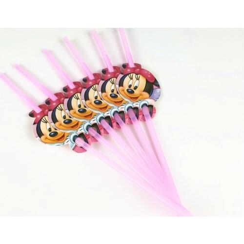 6pcs Minnie Mouse Cartoon Plastic Flexible Drinking Straws Girl Boy Birthday Party Wedding Festival Decorations Supplies