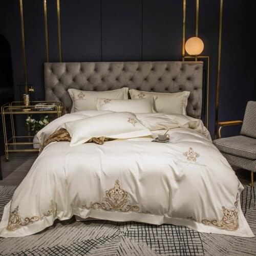 600TC cotton Bedding sets Queen King size embroidery Duvet cover Bed sheets/Elastic band fitted sheet linen set bed set