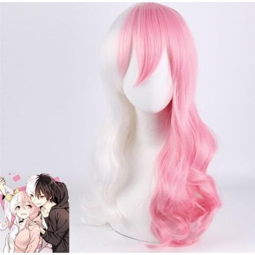 Anime Danganronpa Monomi Long Wig Cosplay Wig Role Play White Powder Double Color 70cm