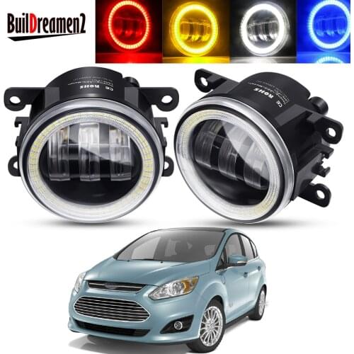 2 X Car Angel Eye Fog Light Assembly LED Lens DRL Fog Daytime Running Lamp 12V For Ford C-Max 2/II MPV 2010-2015