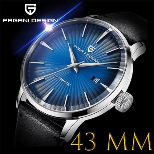 PAGANI Design Luxury Mens Watch Top Brand Automatic Mechanical Wristwatch Mens Leather 30m Waterproof Wristwatches Silver Blue