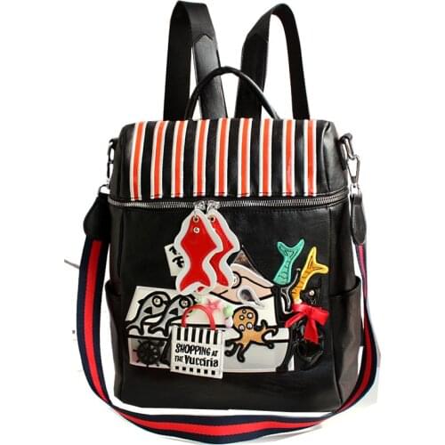 Designer Cartoon Embroidery Middle School Bags Female 2 Ways High Quality PU Leather Hot Sale Laptop Backpacks For Teenage Girls