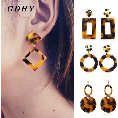 GDHY Europe Fashion Geometry Leopard Series Pendants Earrings Round Rectangular Rhombus Drop Earrings Personality Jewelry