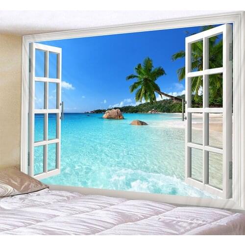 Nature Large Wall Tapestry 3D Forest Landscape City Beach Outside The Window Tapestry Tree Wall Hanging Blanket Boho Home Decor