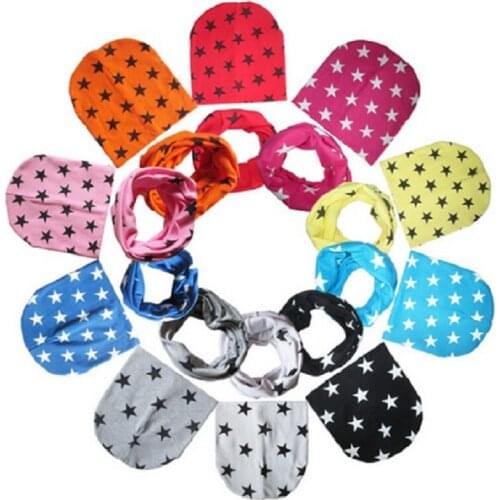 Cotton Beanie O Ring Neckerchief Scarves casquette 2Pcs/Set Star Pattern Baby Hat +Scarf Cute Kids Cap Baby Girl Boy Caps Warm