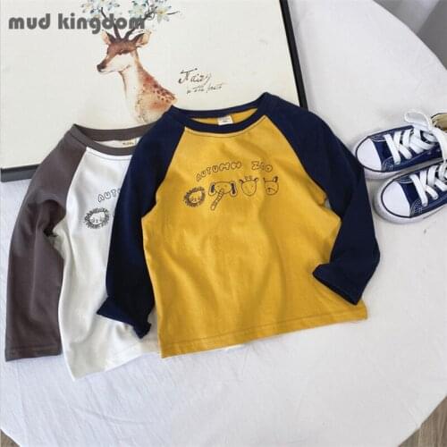 Mudkingdom Boys Undershirts Cartoons Patchwork Long Raglan Sleeve Crew Neck Casual Tops for Kids Drop Shoulder Spring Clothes