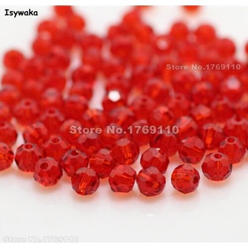 Isywaka Popular Sale Red Color 100pcs 4mm Round Austria Crystal Bead Ball Glass Bead Loose Spacer Bead for DIY Jewelry Making