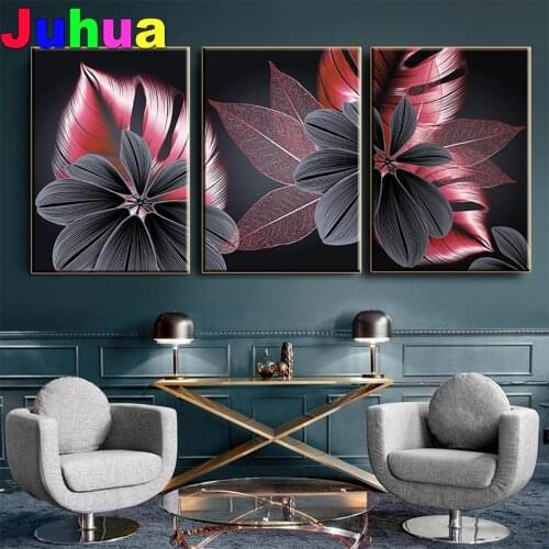 Red And Black Monstera Leaf Diy diamond painting Diamond Mosaic full square/round drill 5d diamond embroidery nordic pictures