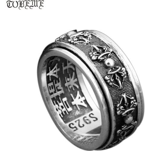 Handmade 925 Silver Tibetan Dorje Ring Vintage Thai Silver Buddhist Vajra Symbol Ring Sterling Spinning Ring GOOD LUCK