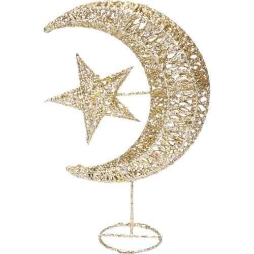 Wrought Iron Christmas Tree Topper Glittering Star and Moon Treetop Home Decor Party Supplies (Golden 20cm)