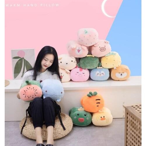 Creative new Cartoon animal fruit hand warmer Winter napping pillow plush toy 30cm soft Soothing doll birthday gift for friend